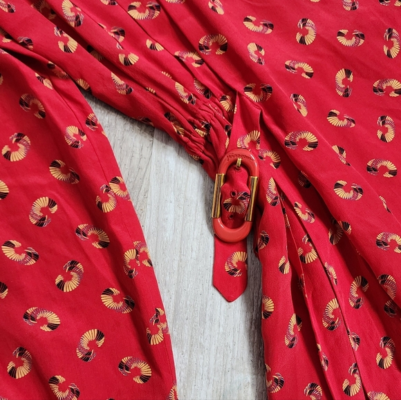 Salvatore Ferragamo Vintage Red All Over Print Dress 100% Silk 80s Size 44 - Picture 6 of 13